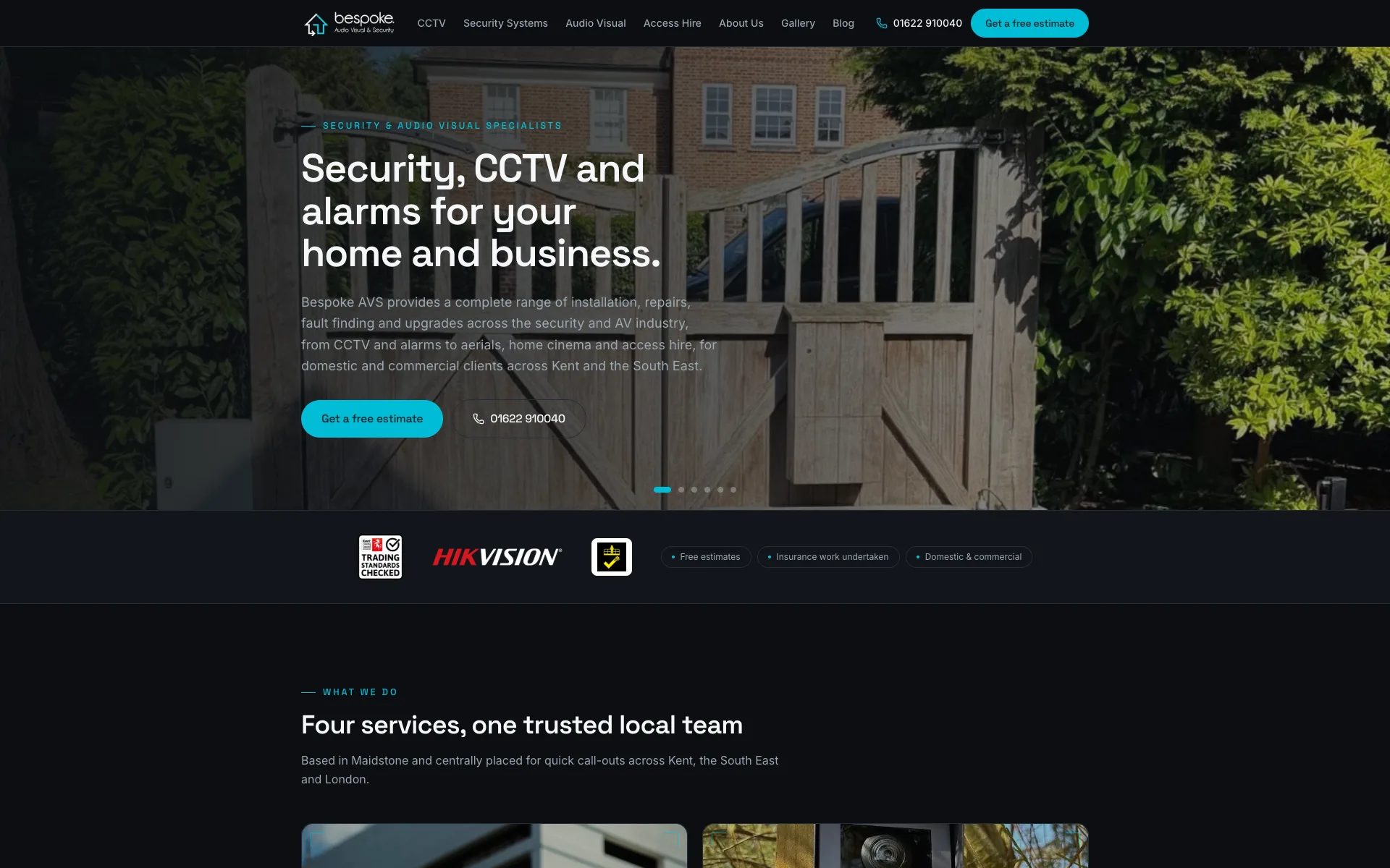 The Bespoke AVS website, a security and audio-visual specialist based in Maidstone, Kent