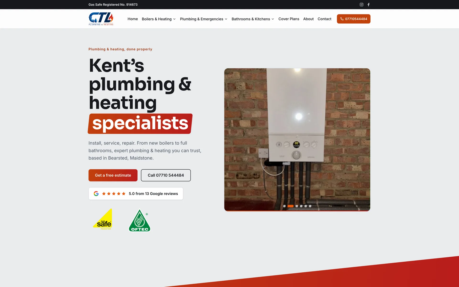 The CTL Plumbing and Heating website, a Gas Safe registered plumbing and heating specialist based in Bearsted, Maidstone