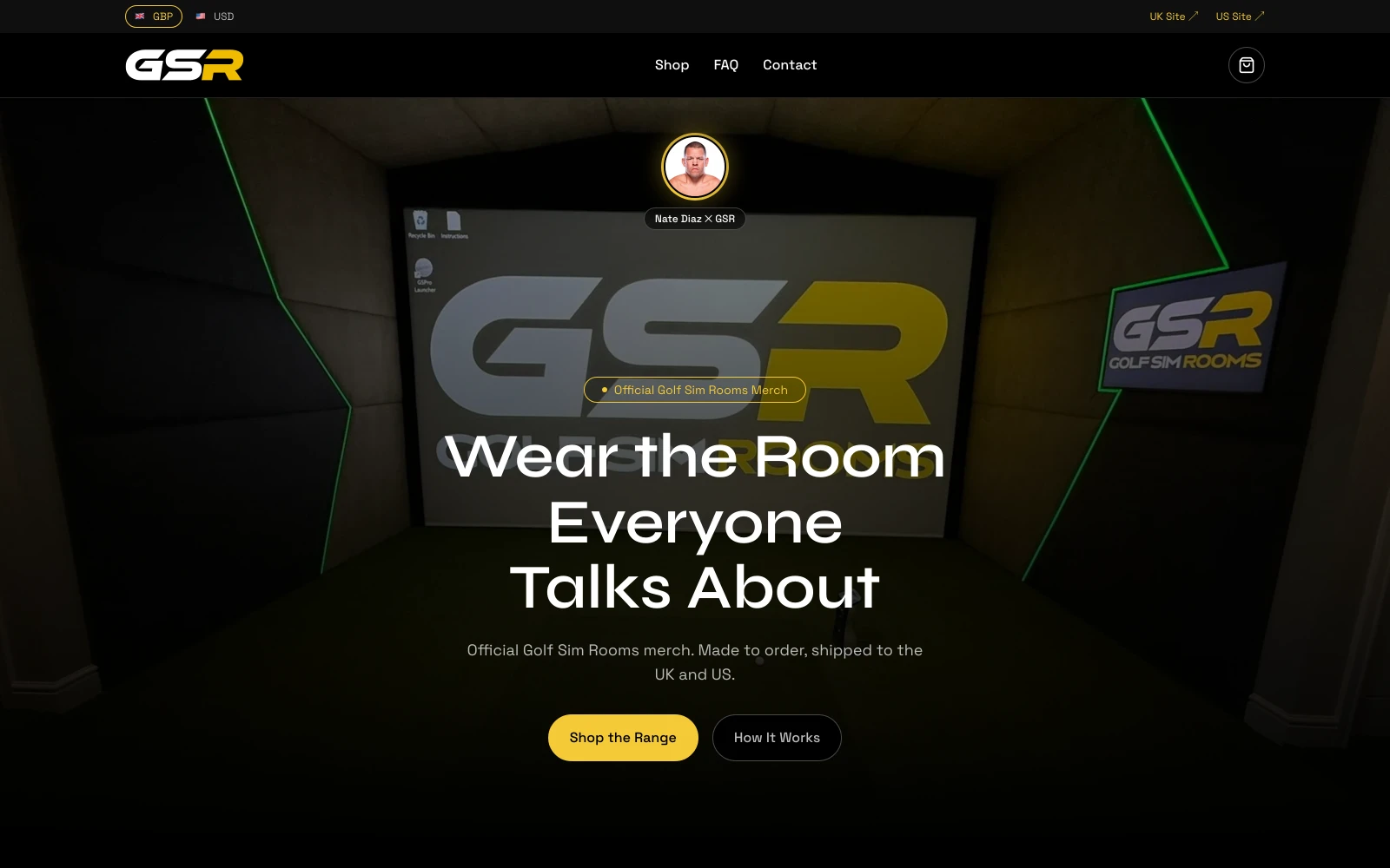 The GSR Merch website, an e-commerce store for Golf Sim Rooms merchandise